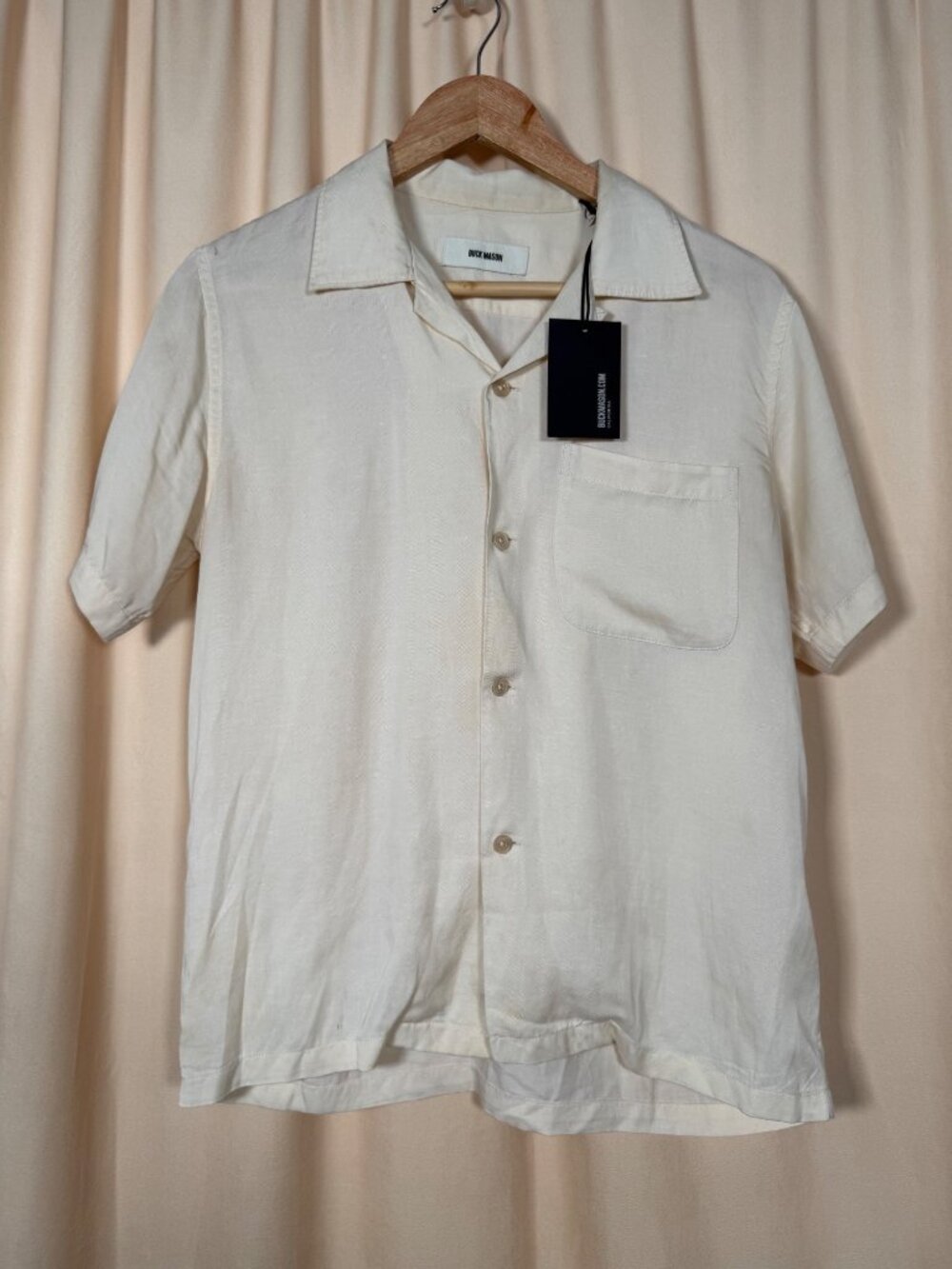 Buck Mason Alabaster Draped Linen Short-Sleeve Shirt XS Quiet Luxury Preppy